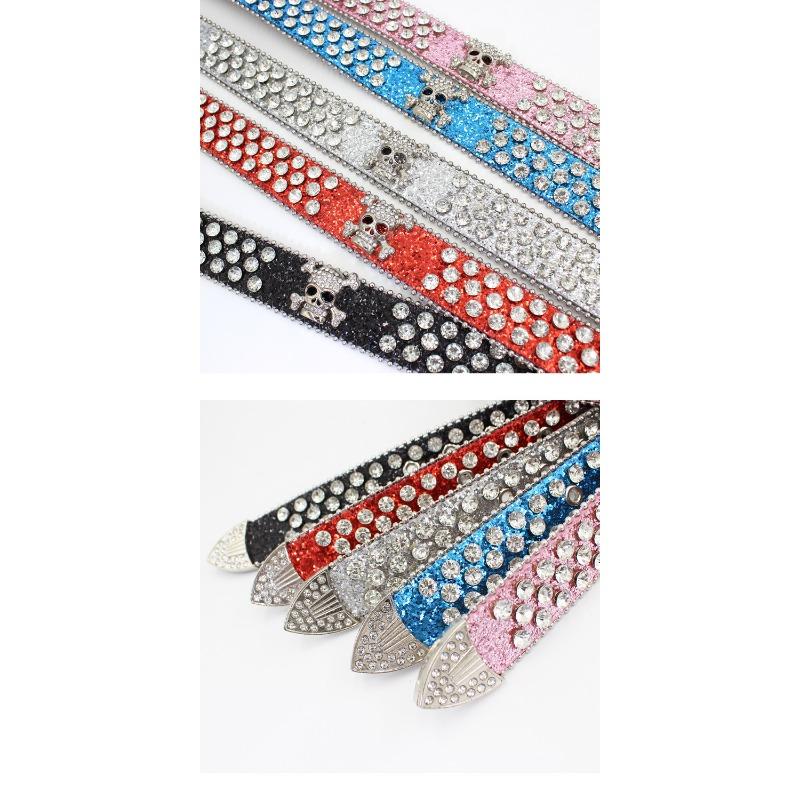 Three-piece Set of Buckles, Rhinestone-encrusted Belt, Women's Easiest for Match Decoration, Skull Sequin Belt with Pants
