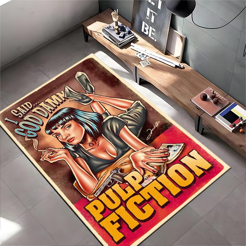 Area Rug, Pulp Fiction 1994 Mia Wallace Retro Pin Up God Damn Poster, Living Room Decor, Non-Slip Mat