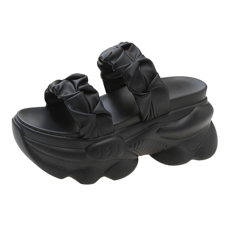 

2024 Новые летние модные женские тапочки на танкетке, сандалии на толстом каблуке, пляжные повседневные тапочки для женщин, обувь для женщин 39 чёрный