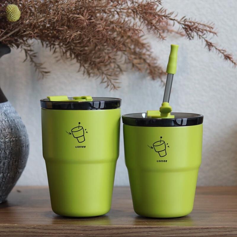 Shangqi Portable Vacuum Insulated Dual-Drink Coffee Cup with Straw