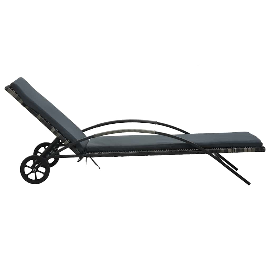 Sun Lounger with Cushion and Wheels Poly Rattan Anthracite