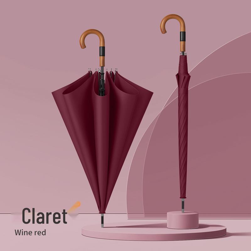 Dubo Extra-Großer 16-Speichen-Holzschirm mit gebogenem Griff - Verstärkt, Verdickt, Business-Sturmsicher für Herren