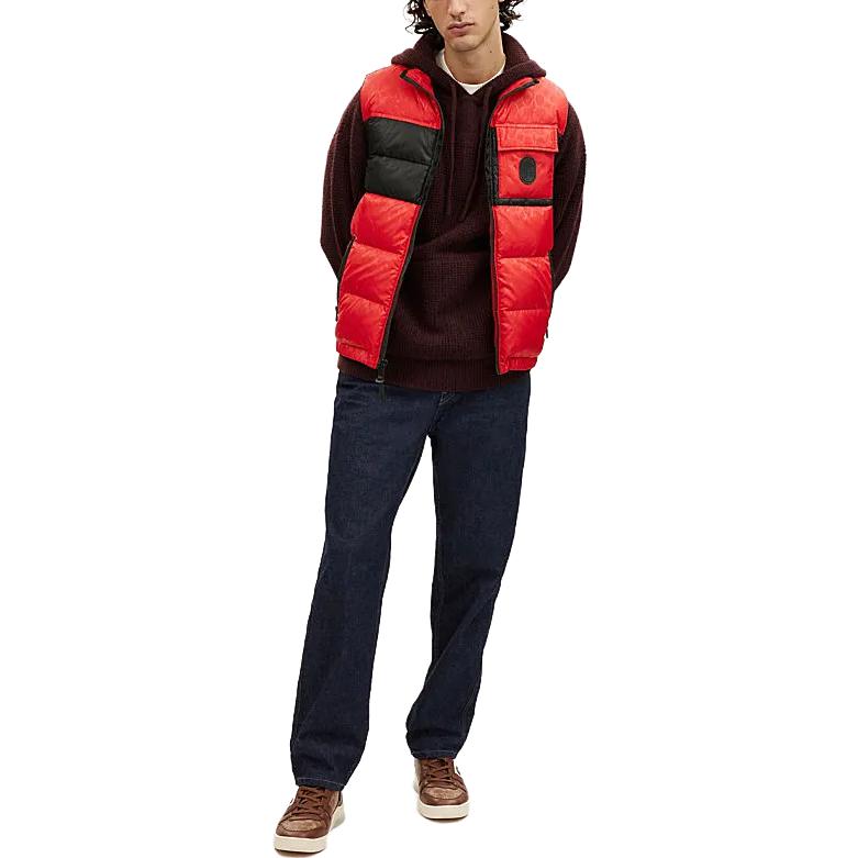 Coach Color Block Stand Collar Zipper Sleeveless Down Jacket Men outerwear Red CL599-RED