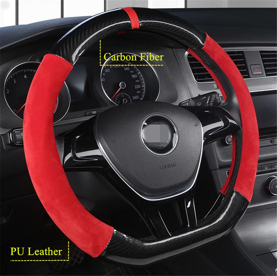D Shape 38Cm Car Steering Wheel Cover Deluxe Black Red Glossy Trim Decoration Us