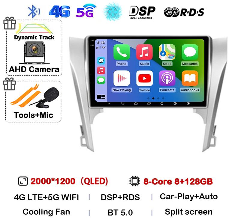 Android 14 Carplay Auto Car Radio For Toyota Camry 7 XV 50 55 2011 2012 2013 2014 Multimedia Video Player Navigation GPS Stereo