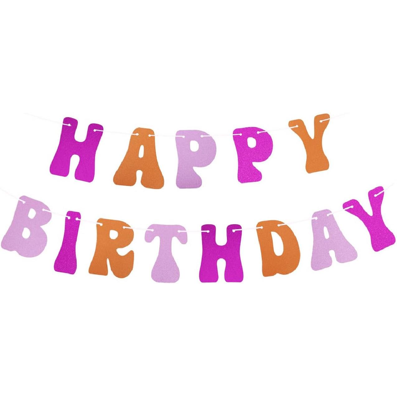 Hot Pink Orange Happy Birthday Women, Glitter Happy Bday Banner Pink Orange Birthday Party Decorations, Daisy Groovy Supplies 50th 40th 18th 30th 1st Hot Pink and Orange