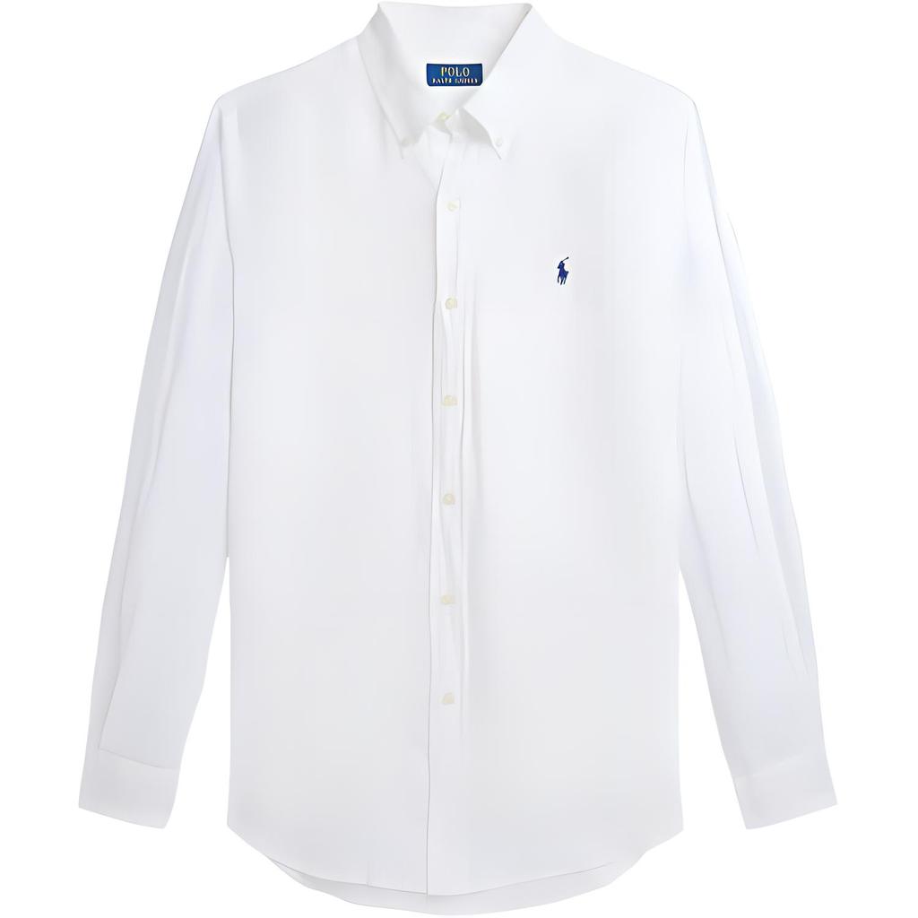 Polo Ralph Lauren FW24 Logo Embroidered Print Solid Color Linen Long Sleeve Shirt Men Shirts White MNPOWOV16824146-100