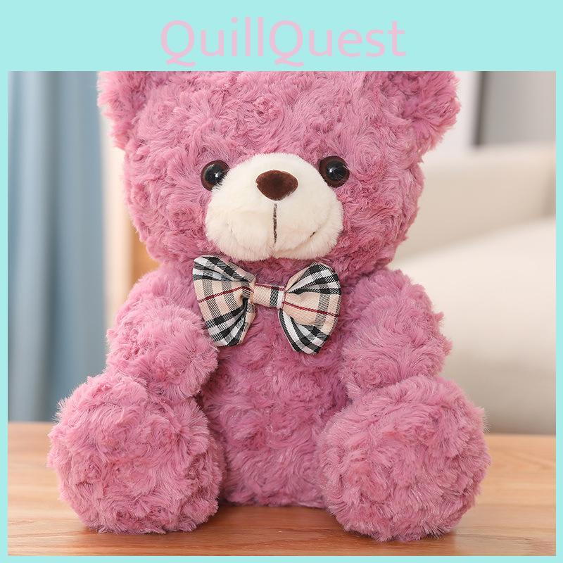 Bear Cute Teddy Plush Toy With Checkered Bow Decoration For Kids Gift Birthday