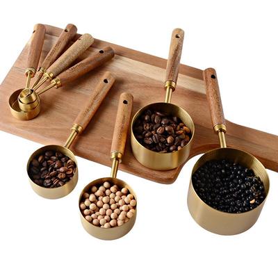 8-Piece Stainless Steel Measuring Cup & Spoon Set with Acacia Wood Handles for Baking