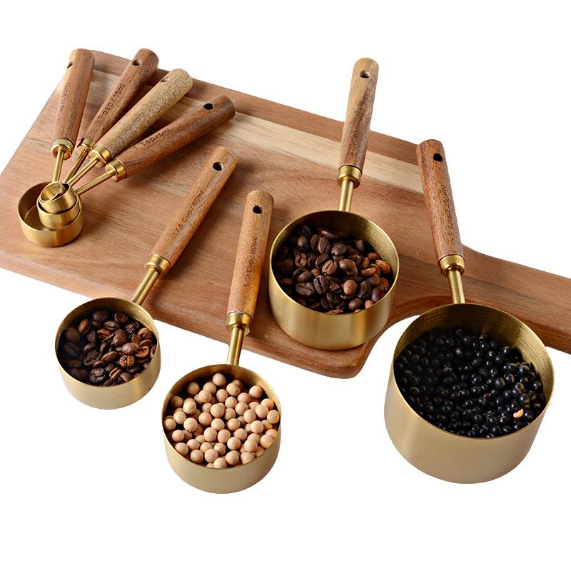 8-delige RVS Maatbeker & Lepel Set met Aciahout Handvatten voor Bakken