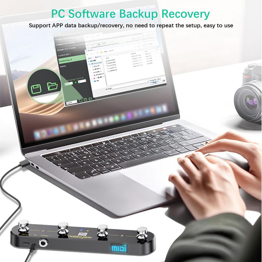 Wireless MIDI Controller Pedal 5 Modes Digital Display 25Hrs USB Footswitch Metal Switch Wireless Receiver for Mixer Electric