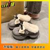 Baotou retro bow plush warm fluffy slippers women's non-slip cotton slippers women's autumn and winter new models
