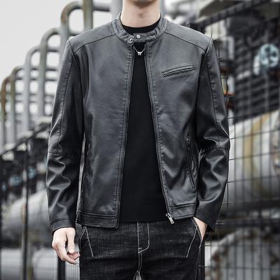 New Top Leather Jacket PU Leather Coat Soft Leather Men's Autumn and Winter Light Business Casual Standing Collar Simple and Versatile Men's