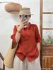 Summer 2026 Retro Embroidered Linen Blouse - Women's Short Sleeve, Slimming Shirt Collar, Loose Fit Top
