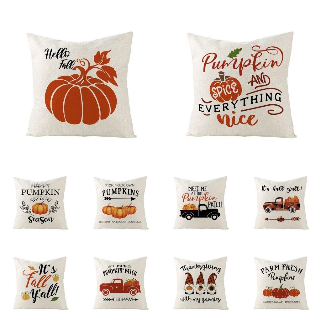 Elegant Thanksgiving Autumn Fall Maple Pumpkin Linen Pillow Cover For Home Decor