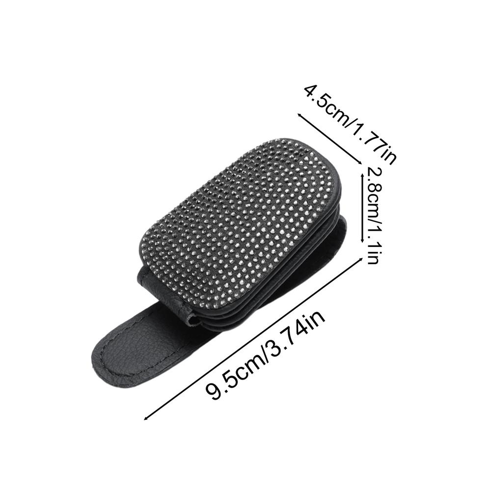 Sunglasses Clip For Car Visor PU Leather Sunglasses Holder With Rhinestones Ticket Card Clip Glasses Mount Holder Interior Car серебряный