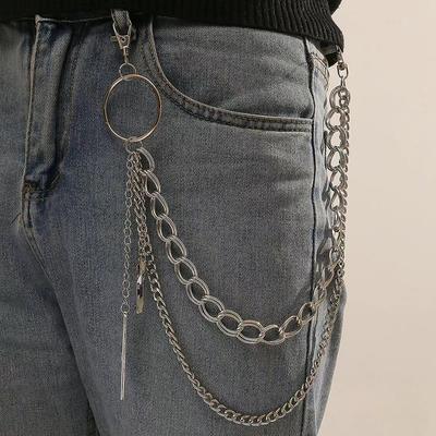 Punk Leaf Shaped Belt Chain For Jeans Pants Skirts Personalized Trouser Chain Women Men Hip Hop Feather Tassel Pendant Decor