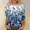 Damen Blume Muster Freizeit Drei Viertel Ärmel Rundhals Oberteil Leicht Bequem Bluse für den Alltag