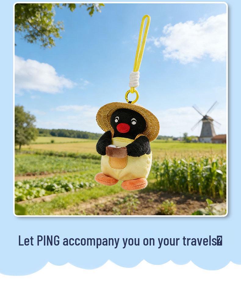 Genuine Pingu Penguin Happy Farm Pendant: Cute Farmer Goose Plush Doll Gift Blind Box.