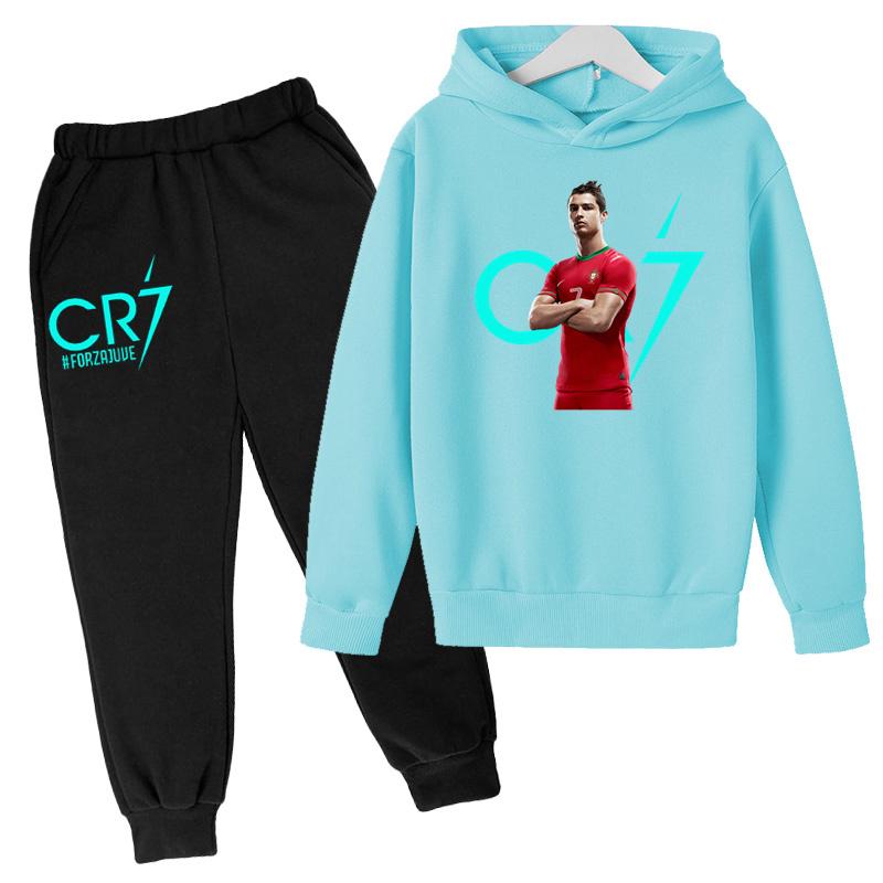 TZWYChildren's Clothing Coat CR7 Brand Casual Competition Sportswear Boys Girls Letter Printed Hoodie/trousers 2P Sports Jogging Set