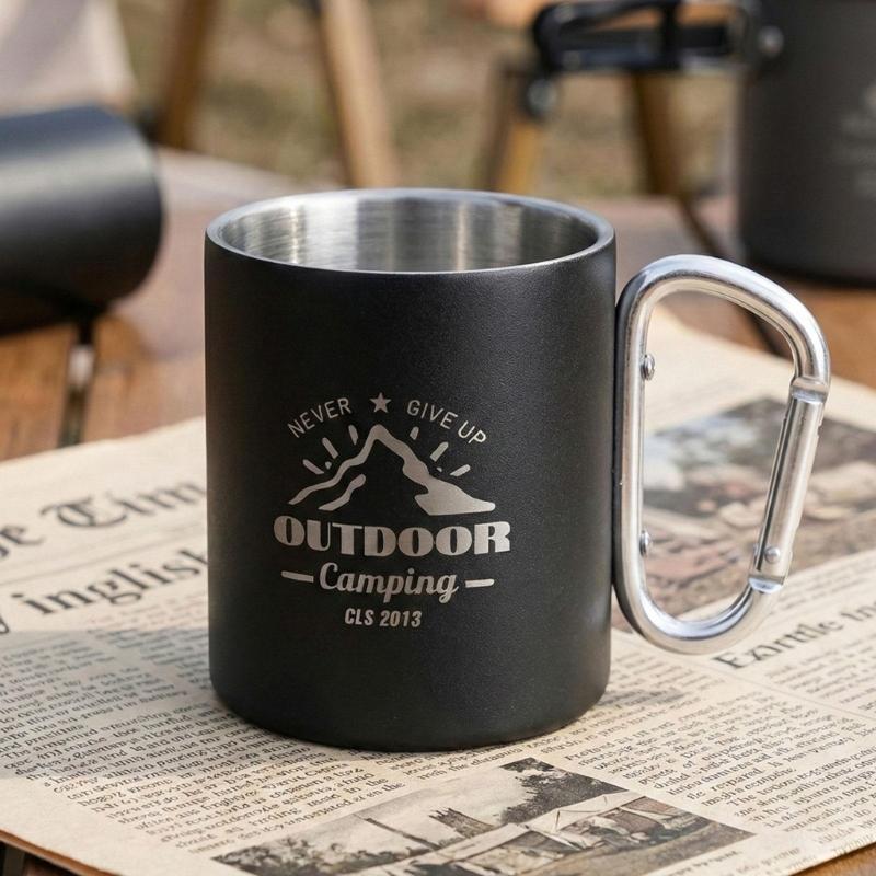 Tazza da Caffè in Metallo Leggero per Campeggio all'Aperto Tazza da Viaggio Termica a Doppia Parete Tazza da Campeggio con Manico Durevole
