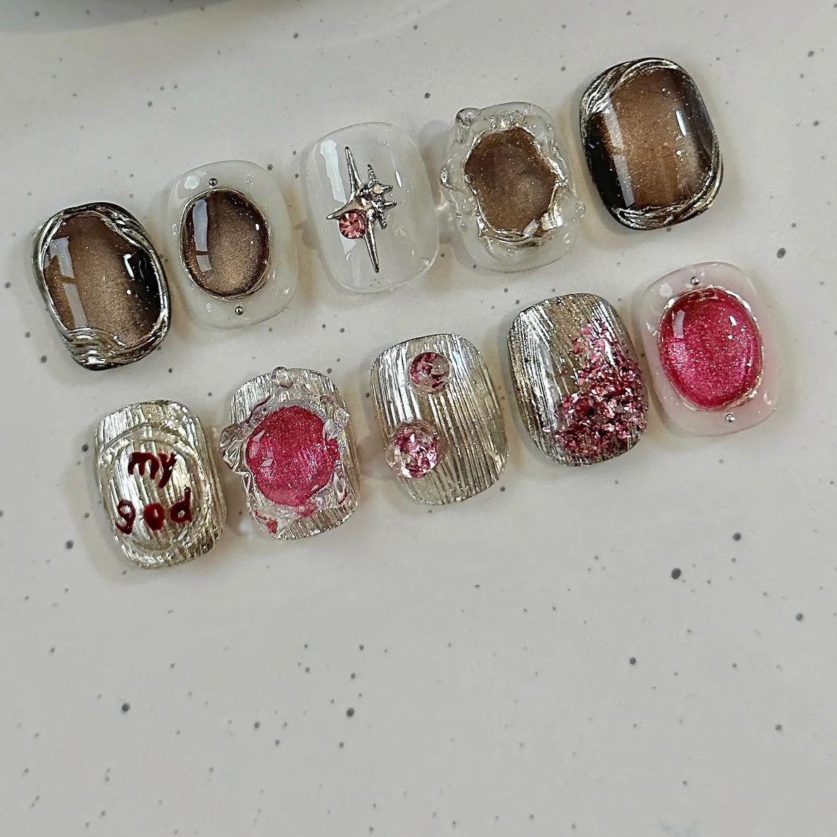 

Retro AB Model Luxury Medieval Court-Style Wearable Short Nails