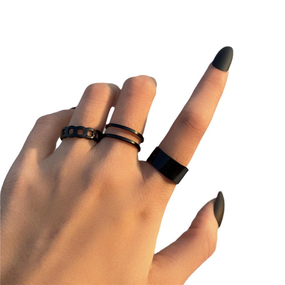 Cool Hip Hop C-Shaped Ring Set: 3-Piece Adjustable Wide Band Chain & Joint Rings