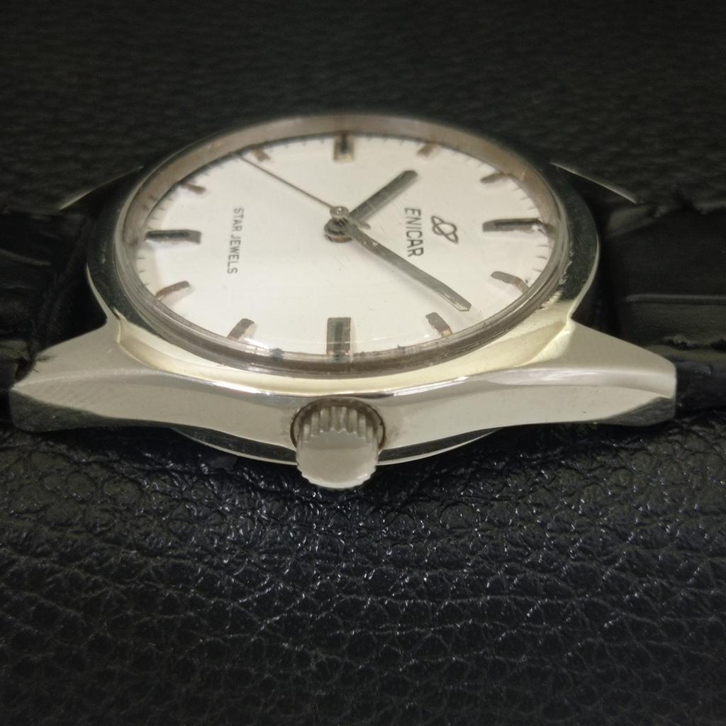 HANDAUFZUG VINTAGE ENICAR STAR JEWELS 160 SCHWEIZER HERREN WEISSES UHRENGEHÄUSE a703779-1