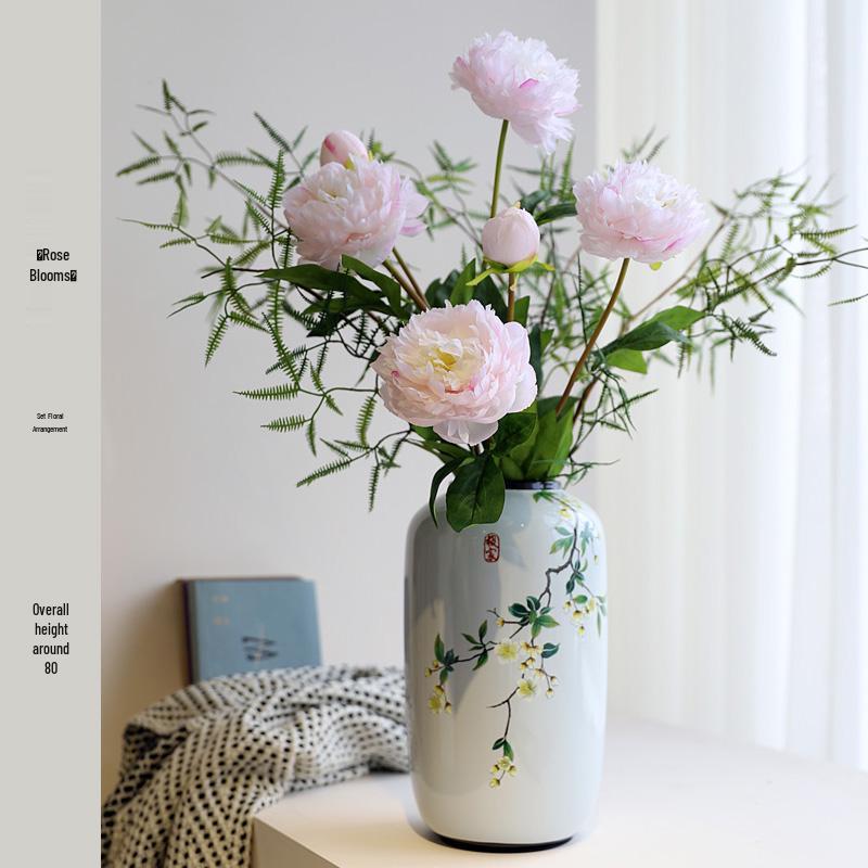 Round Chinese Ceramic Vase: Floral Art for Living Room & Hallway Decor, Ideal for Hydroponics & Silk Flowers