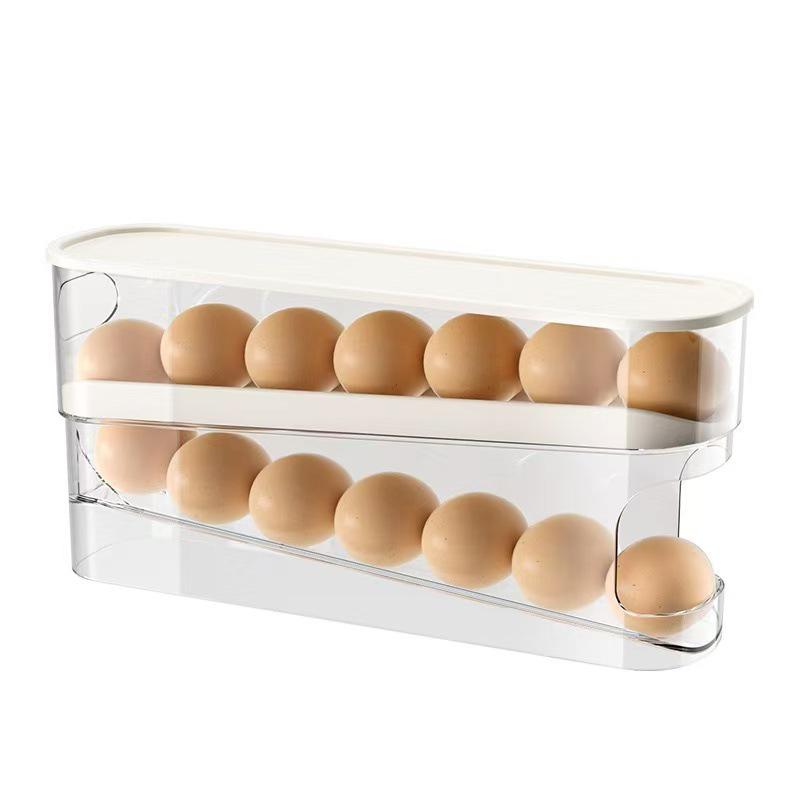 Transparent Rolling Egg Storage Box with Lid for Refrigerator