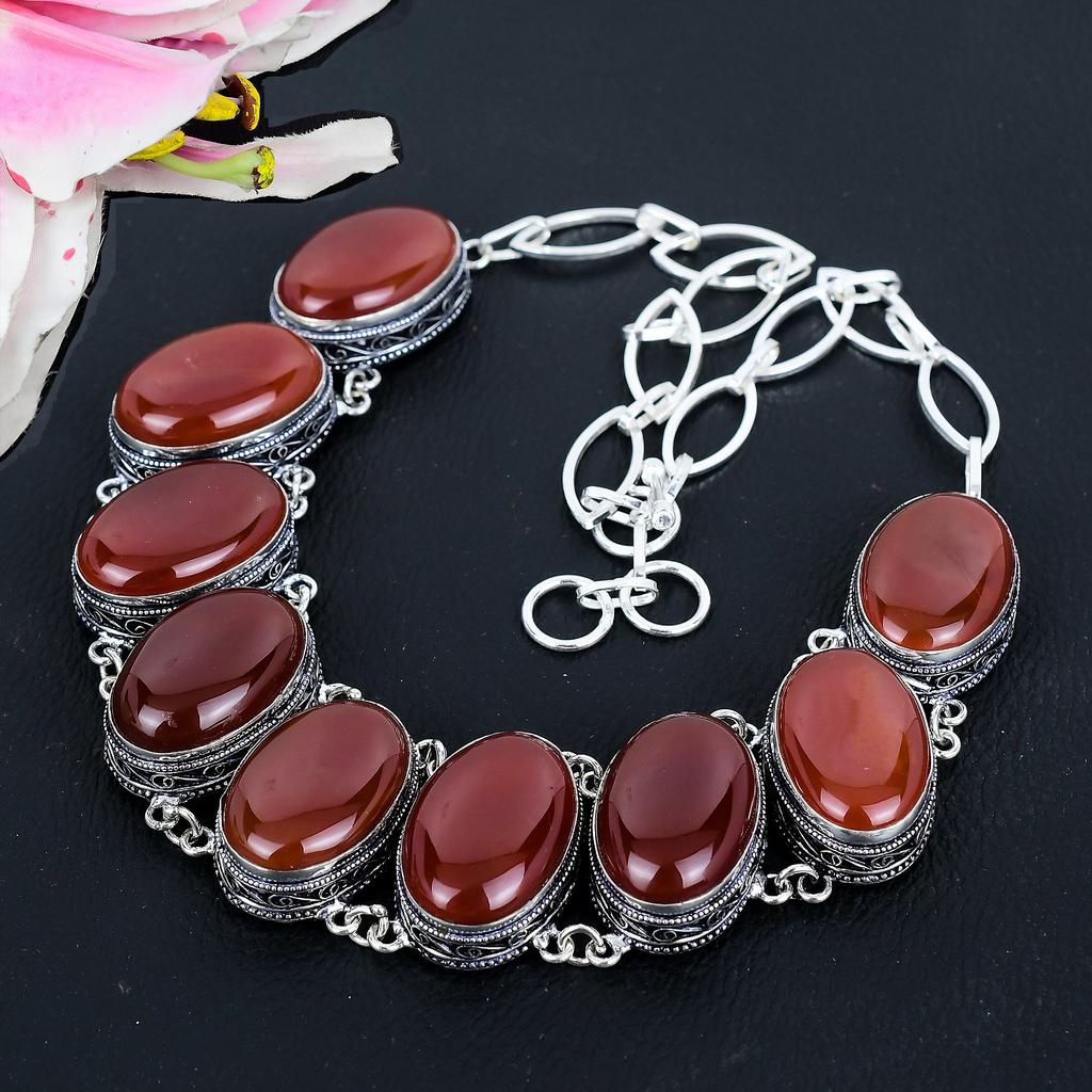 Carnelian Gemstone Handmade 925 Sterling Silver Jewelry Necklace 18" KG-1641