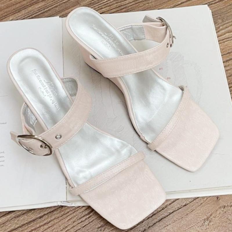 

Fashion Square Toe Wedges Women Sandals Narrow Strap Buckle Open Toe High Heels Women Summer Fashion Comfortable Super High Heeled Shoes 35 розовый
