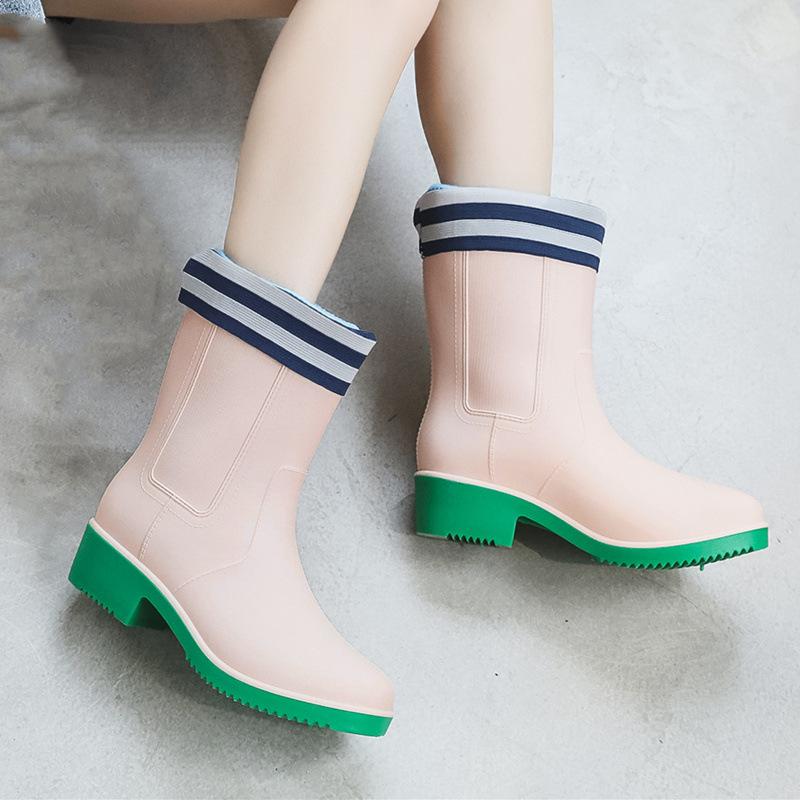 Mid-Tube Women's Rain Boots Outdoor Casual Waterproof Non-slip Outer Wear Water Shoes Work Shoes Thick And Warm For Four Seasons
