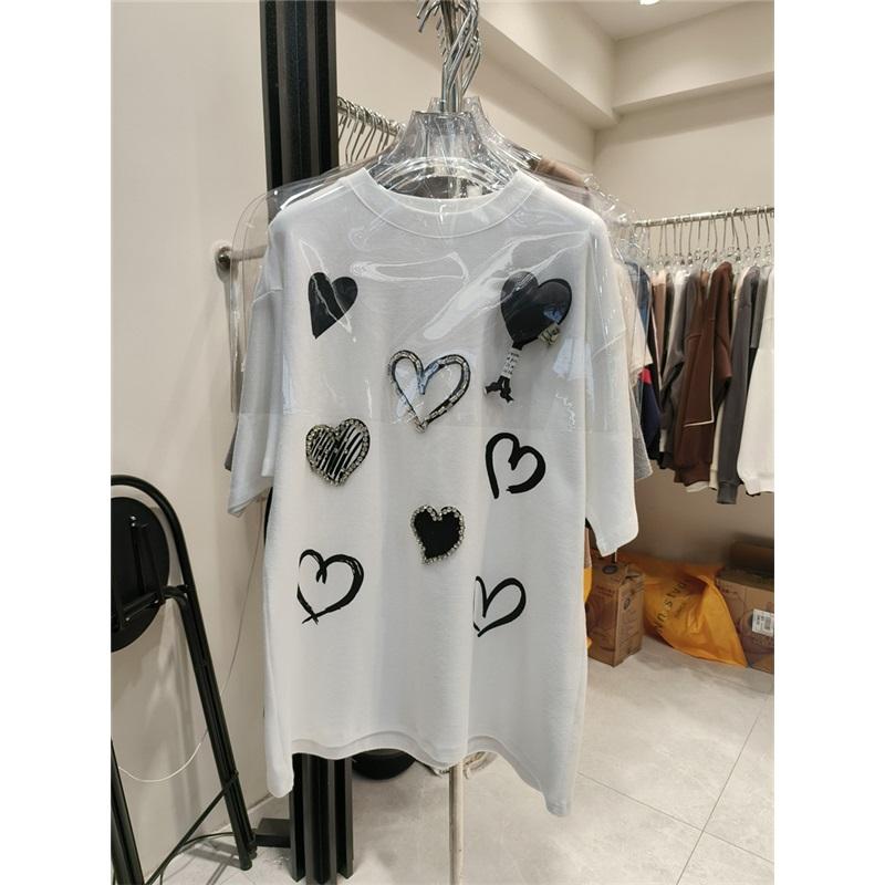 Women Casual Loose Short Sleeve T-Shirt 3D Love Heart Print Cute Sweet Summer Tee Top