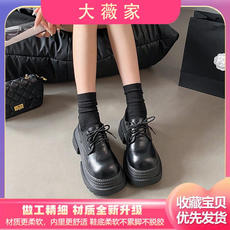 

Европейские лоферы-маффины на толстой подошве, детские весенние новые туфли из полированной маленькой кожи на шнуровке с круглым носком 35