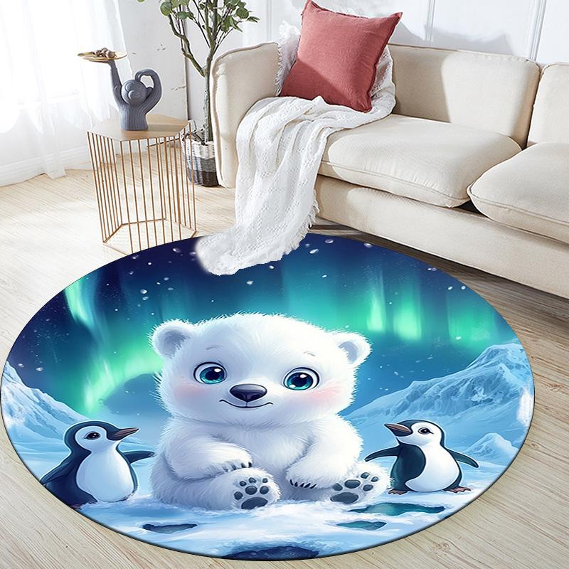 Polar Bear Round Area Rug,Carpet Rug for Living Room Bedroom Sofa Playroom Decor,Non-slip Floor Mat