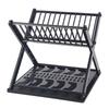 Double-Layer Dish Rack Stainless Steel Pipe Cutlery Drying Rack Multifunctional Bowl Storage Holder for Home Kitchen