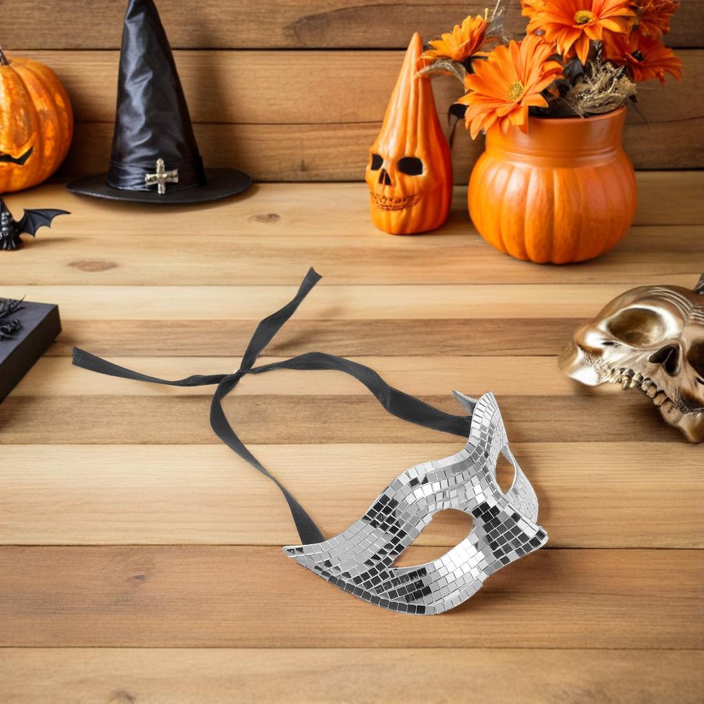 Shiny Disco Mask Silver Half Face Glitter Masquerade for Women Men Carnival Party Prom Ball Halloween Festival Dance Costume