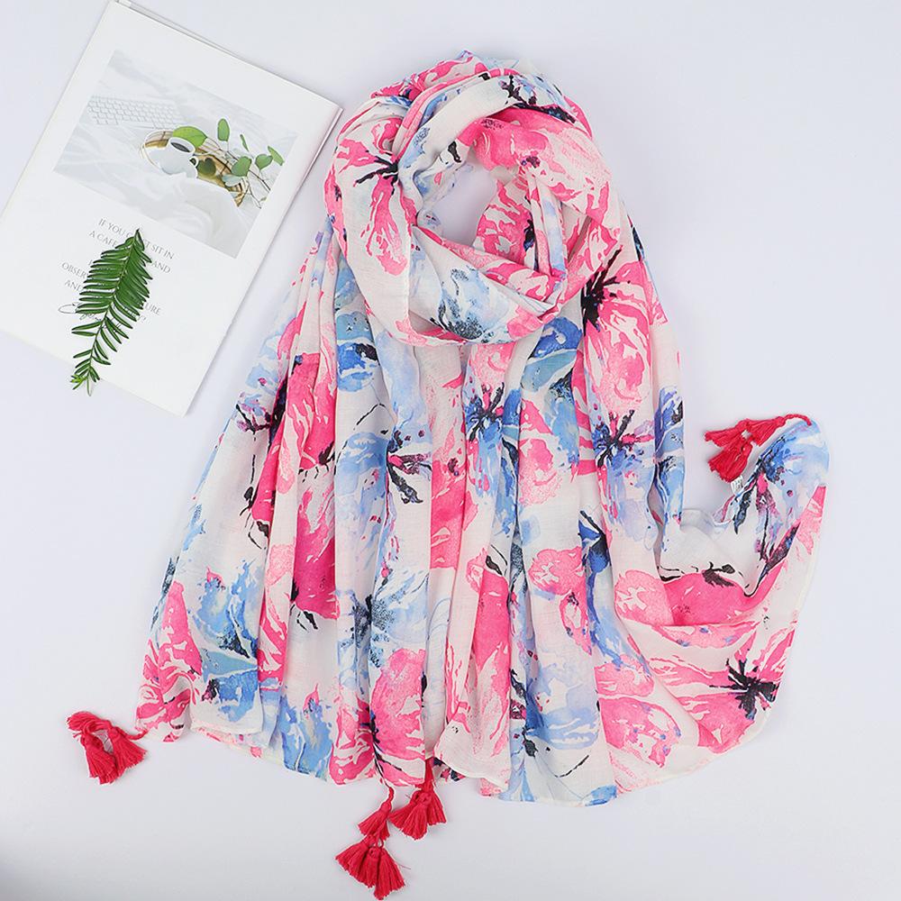 Cotton and Linen Hand Feel Scarf Chinese Style Clothing Outfit Scarf for Women's National Style Sun Protection Tassel Shawl
