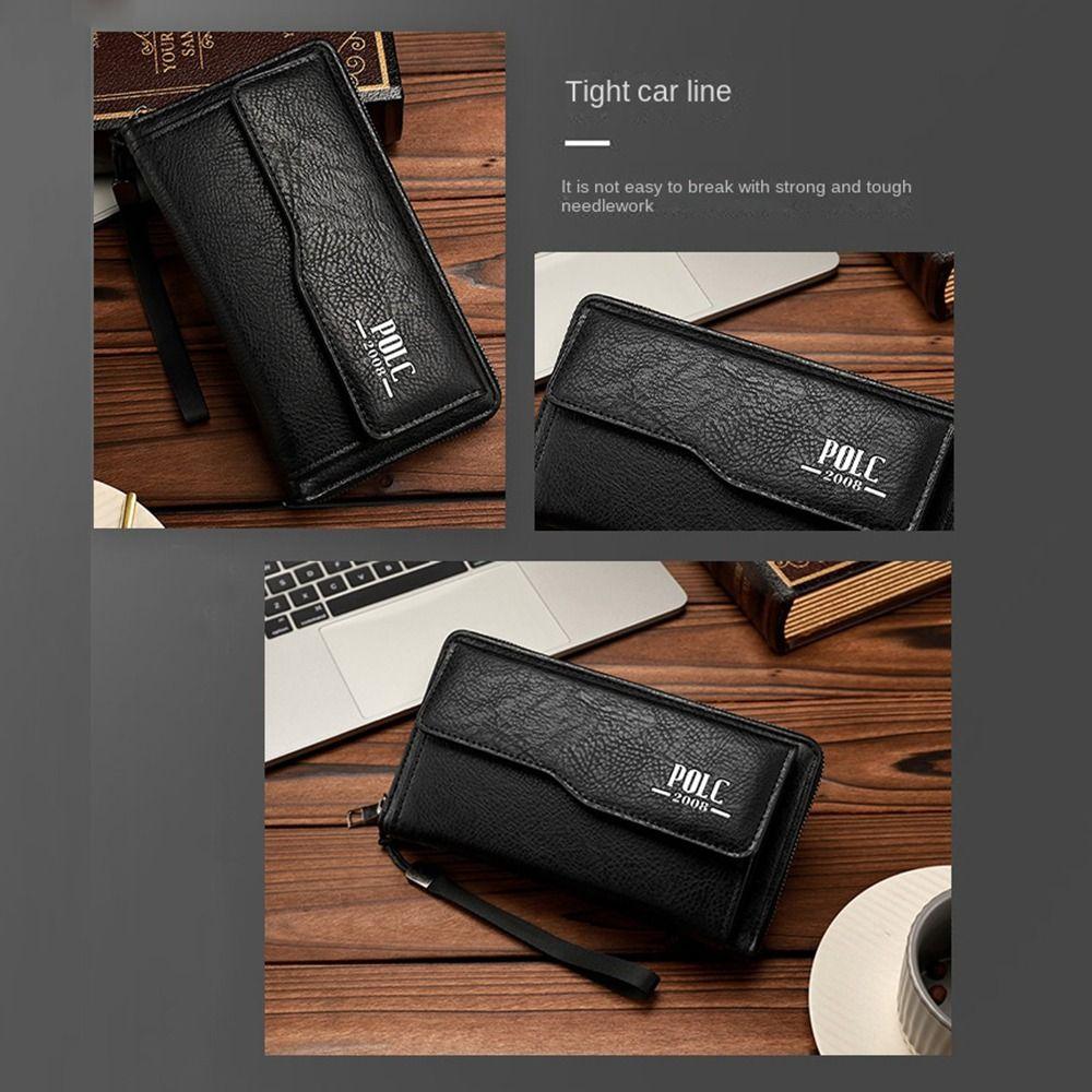 Leather Men's Long Wallet Large Capacity Men's Hand Bag Casual Male Leather Purse  Card Holder