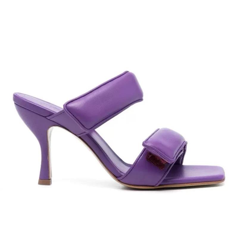 Fashion 2024 New Solid Color Square Head 8.5cm Fashion Slippers Women's Summer Outdoor Beach Black Purple Size 34-43 Sexy Sandals