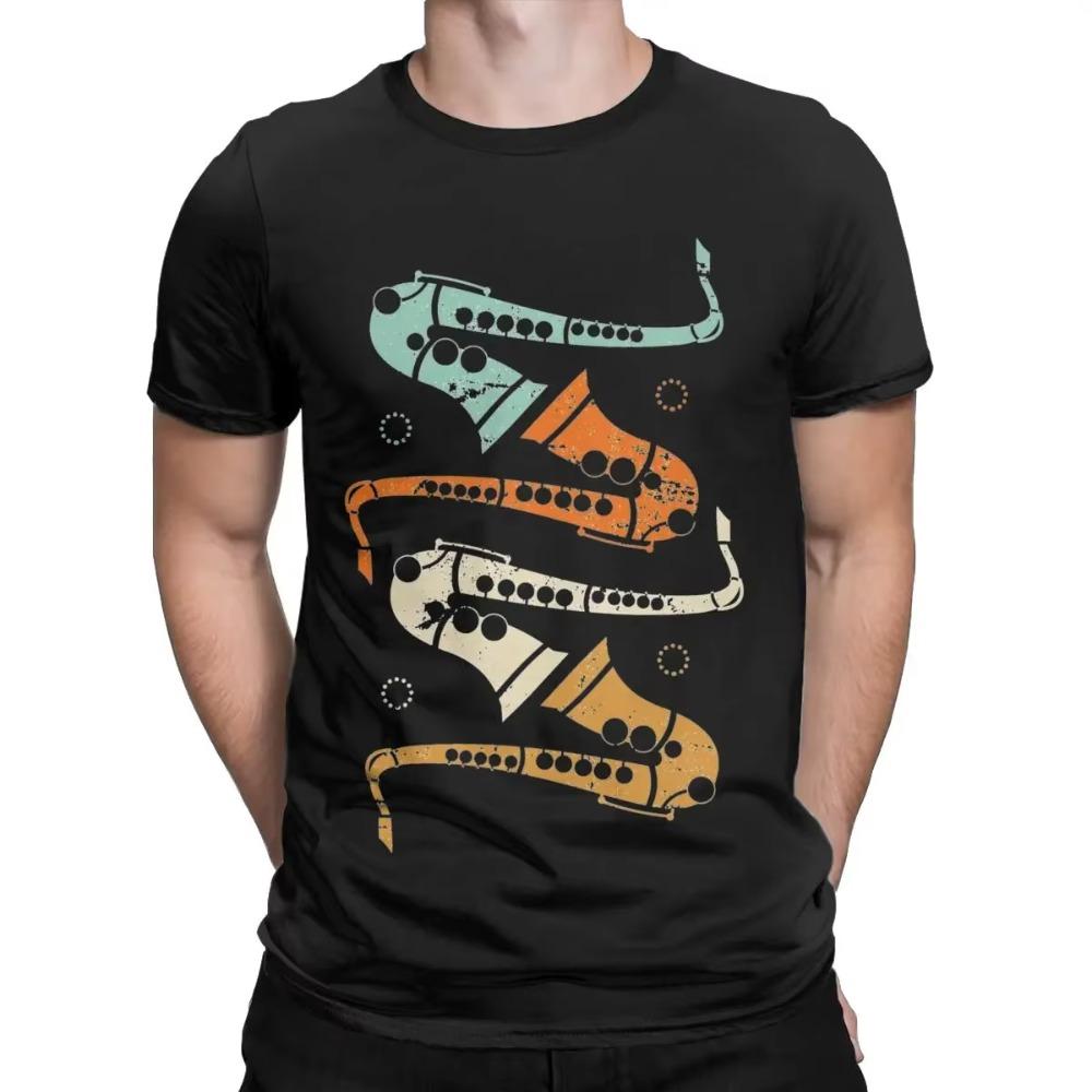 Retro Saxophone Men T Shirt Humorous Tee Shirt Short Sleeve Crewneck T-Shirt Cotton Gift Idea Tops