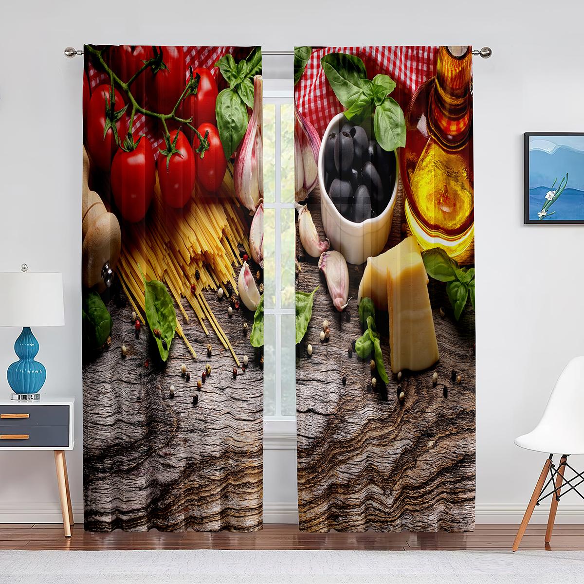 Cortina de gasa transparente para frutas y verduras, ventana de comida orgánica, cortinas de tul de gasa transparente para decoración de sala de estar y cocina 1 PCS W100XH250cm&Rod Pocket