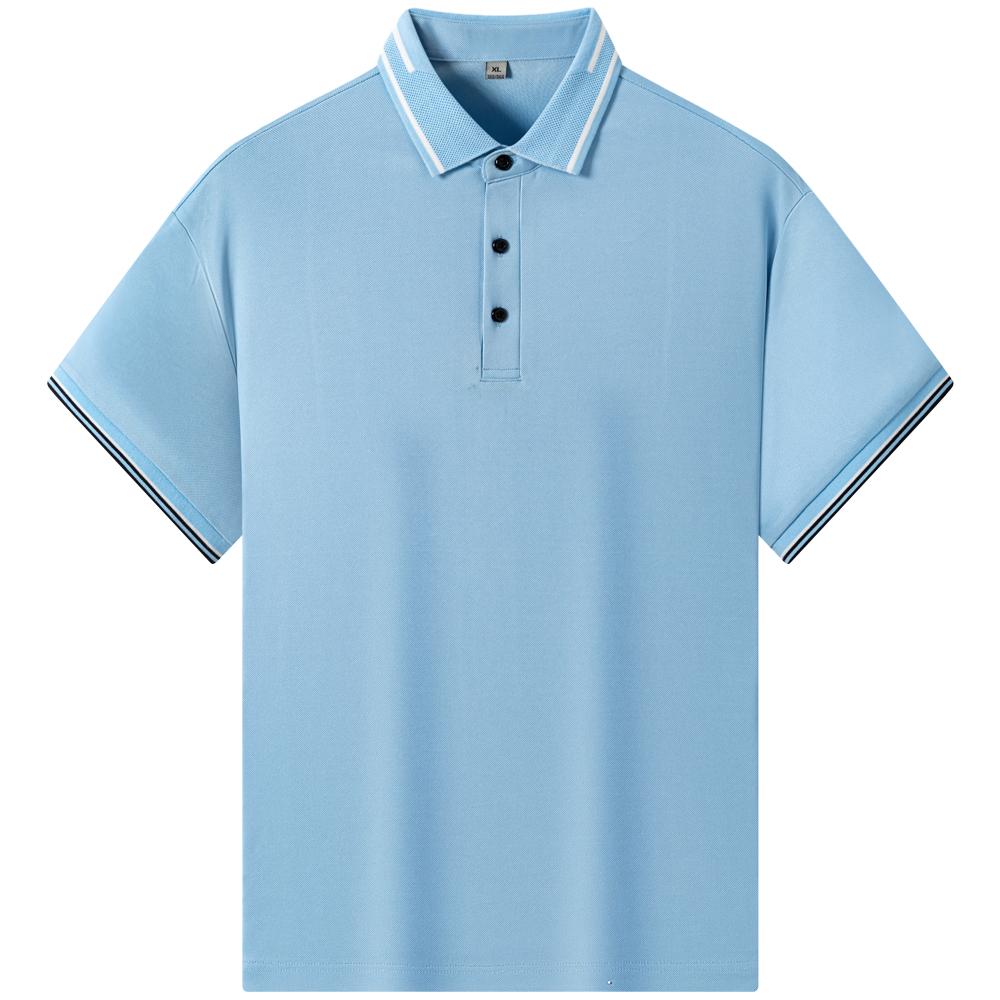 Men's Summer Casual Short Sleeve Ribbed Cuffs Polo Shirt, Lightweight Straight Fit 3-button Plackets Business Collared Shirts