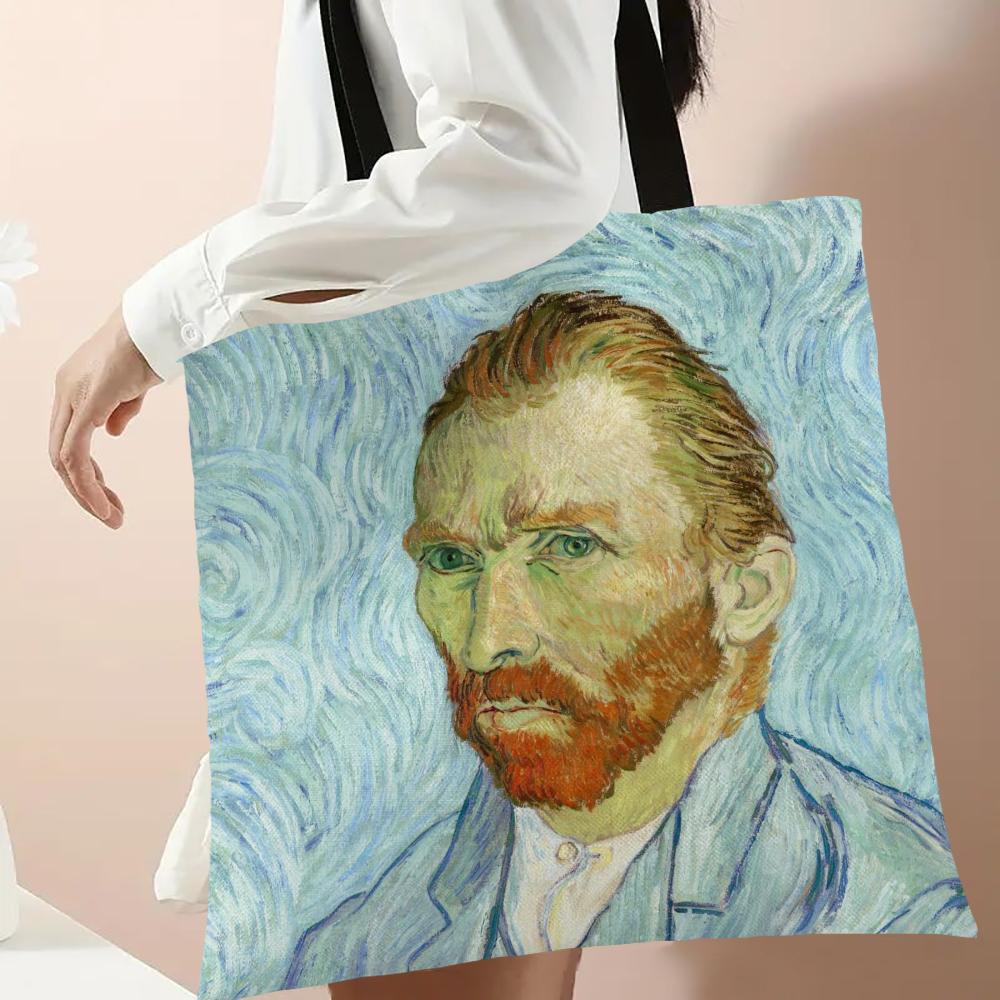 Van Gogh Series Linen Bag Oil Painting Starry Night Flower Handbag Light Weight Shoulder Bag High Capacity Eco Shopping Bags