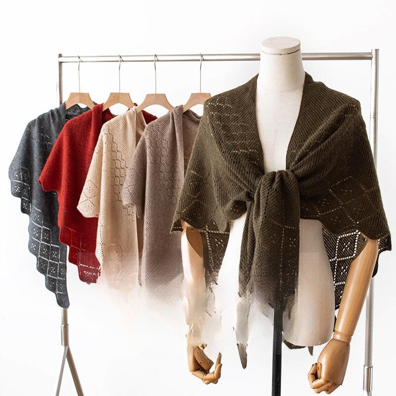 Pure Cashmere Scarf and Shawl High End Outerwear  Women's Thin Knitted French Hollow Triangle Scarf Scarf and Shawl