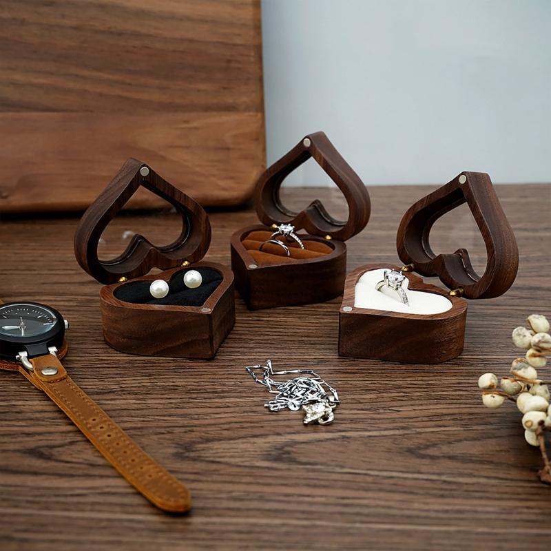 Women's High-end Jewelry Box Storage Wooden Portable Compact Wedding Solid Wood Small Necklace Earrings Ring Storage Box