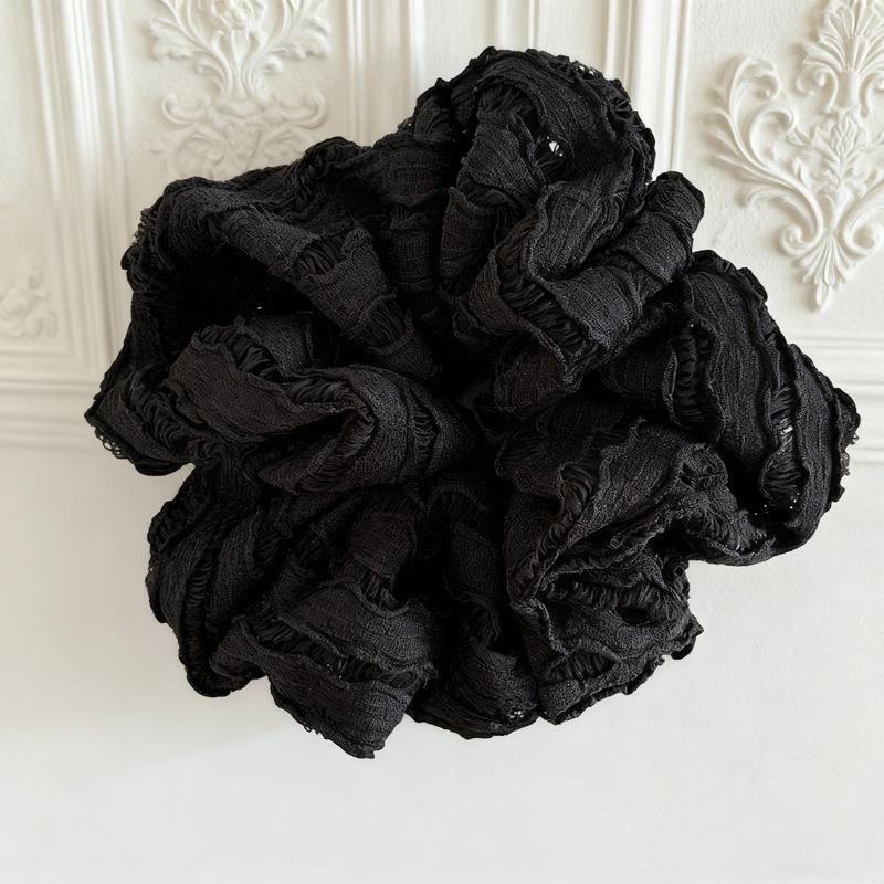Французская Кремовая Пузырчатая Облачная Кружевная Резинка для Волос - Однотонная, Мягкая Ткань, Стиль  Кишка чёрный