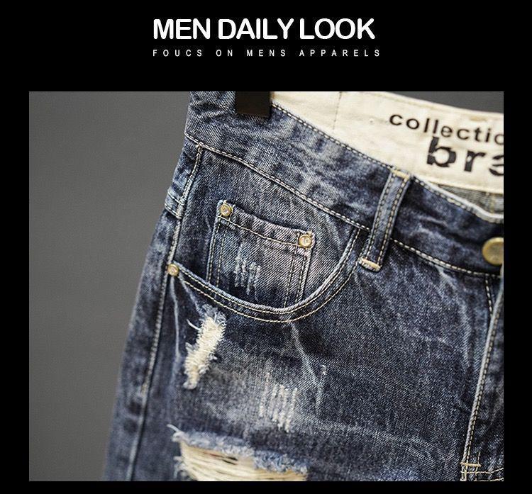 Men's Retro Japanese Style Ripped Denim Shorts - Summer Trend Straight Casual Mid-Length Pants