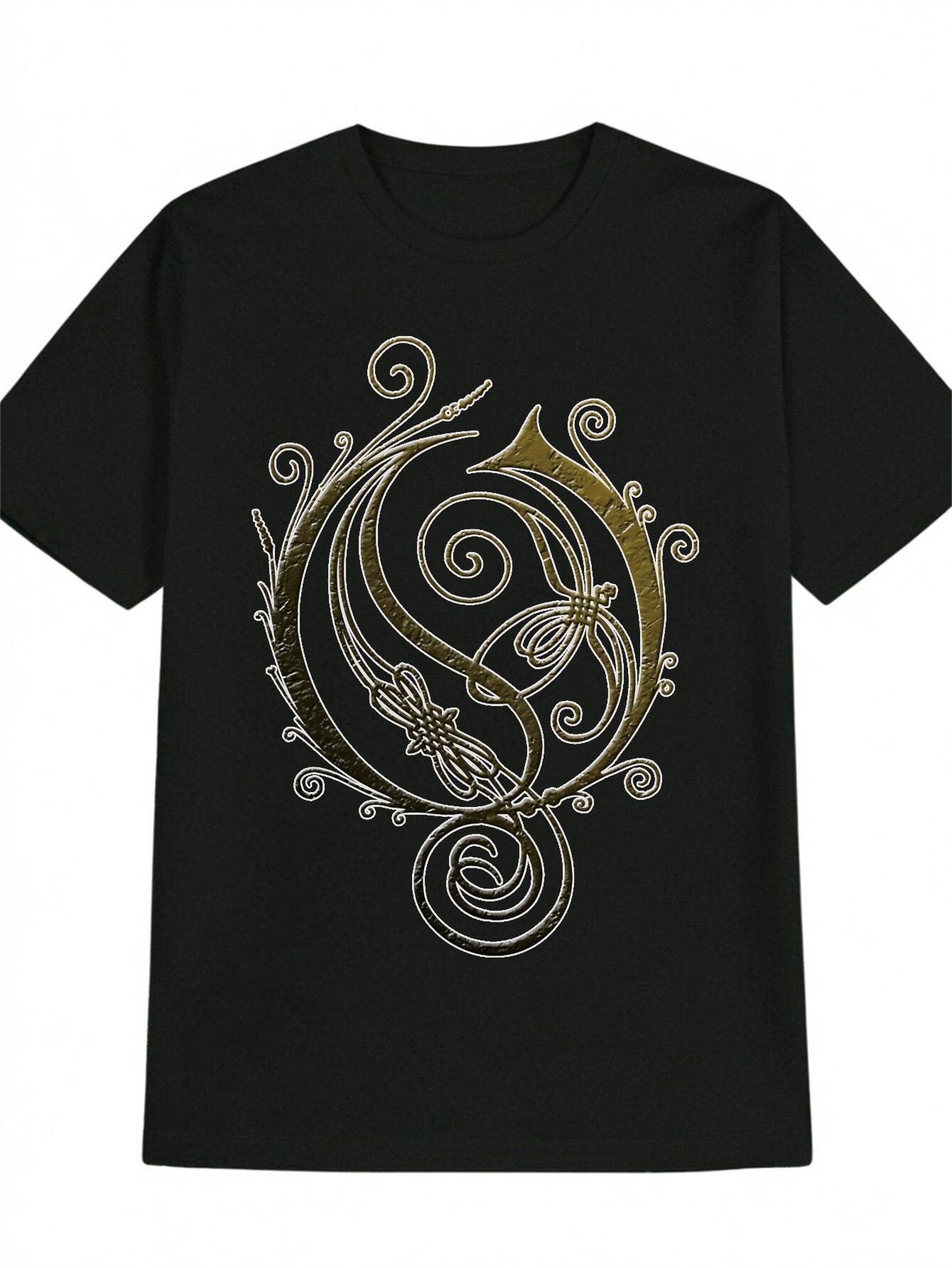 

Casual Short Sleeve T-shirt with Golden Dragonfly & Floral Print - Black Round Neck Summer Top XXL